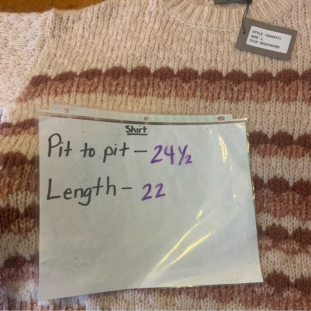 Elsamanda NWT Sweater L Beige/burgundy Stripe Italian Alpaca/wool Blend Warm - Picture 6 of 8